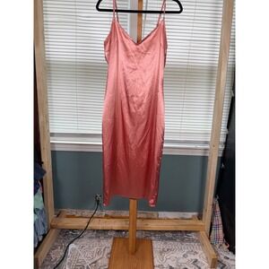 Forever 21 Women Rose Pink Satin Midi Slip Dress Adjustable Straps Size Medium